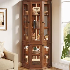 Clearance Tribesigns 71" Corner Cabinet, Tall 5 - tier Storage Cabinet Display Cabinet