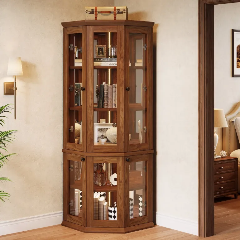 Clearance Tribesigns 71" Corner Cabinet, Tall 5 - tier Storage Cabinet Display Cabinet