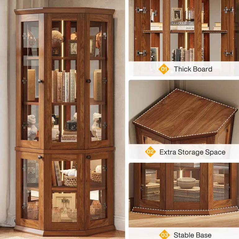 Clearance Tribesigns 71" Corner Cabinet, Tall 5 - tier Storage Cabinet Display Cabinet