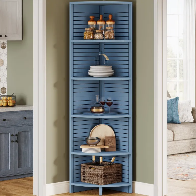 New Tribesigns 70.8" Corner Shelf, 5 - tier Narrow Corner Bookcase Display Etagere
