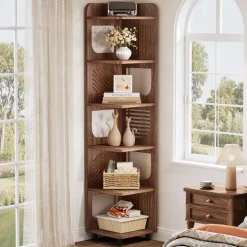Best Tribesigns 71" Corner Shelf, Narrow Bookshelf Display Shelf with Storage Rack