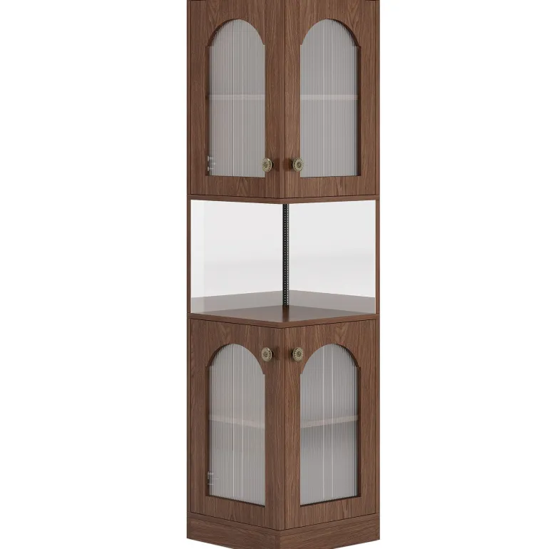 Best Sale Tribesigns 79" Corner Storage Cabinet, Farmhouse Wine Bar Cabinet With LED Light