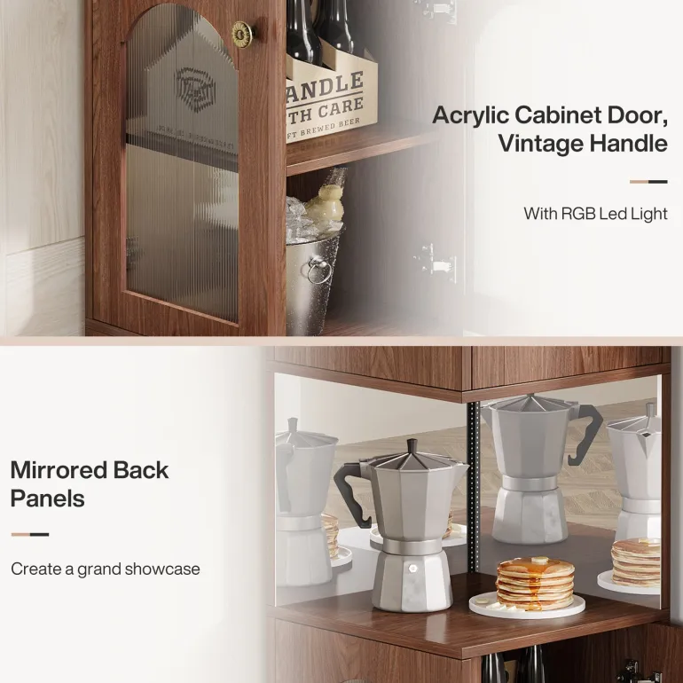 Best Sale Tribesigns 79" Corner Storage Cabinet, Farmhouse Wine Bar Cabinet With LED Light