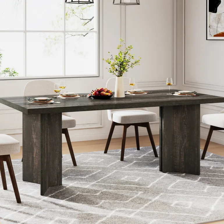 Sale Tribesigns 63" Dining Table, Farmhouse Kitchen Table with Large Tabletop for 4-6