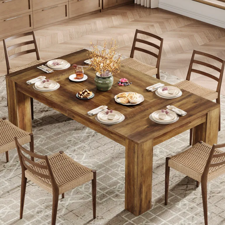 Flash Sale Tribesigns 63" Dining Table, Farmhouse Kitchen Dinner Table for 4 - 6 People
