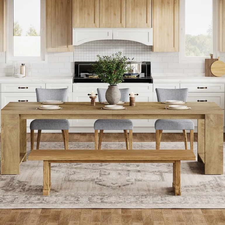 Discount Tribesigns 86" Dining Table, Farmhouse Kitchen Dinner Table For 8 - 10 People