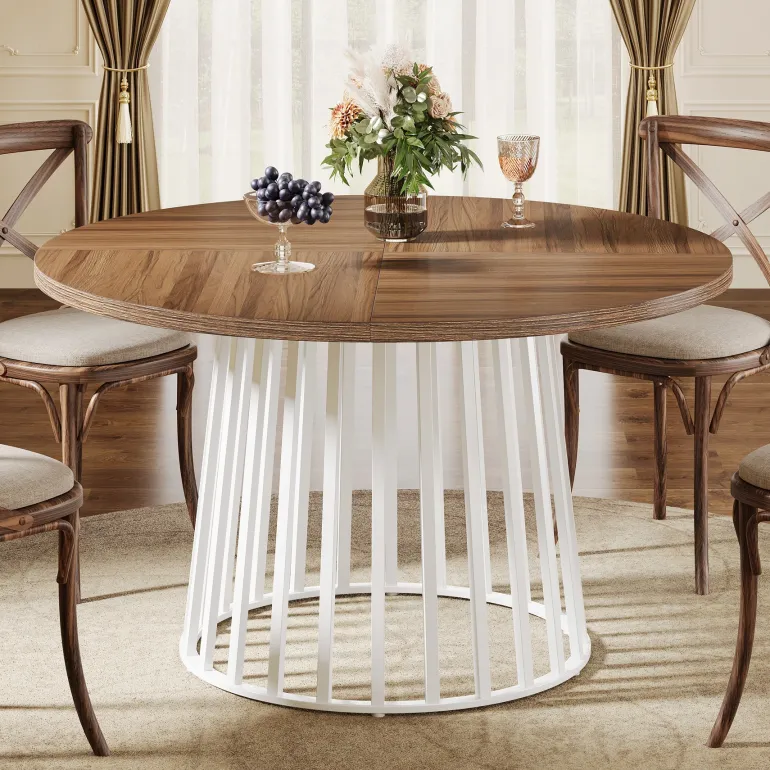 Sale Tribesigns 47" Dining Table, Farmhouse Round Kitchen Table for 4 - 6
