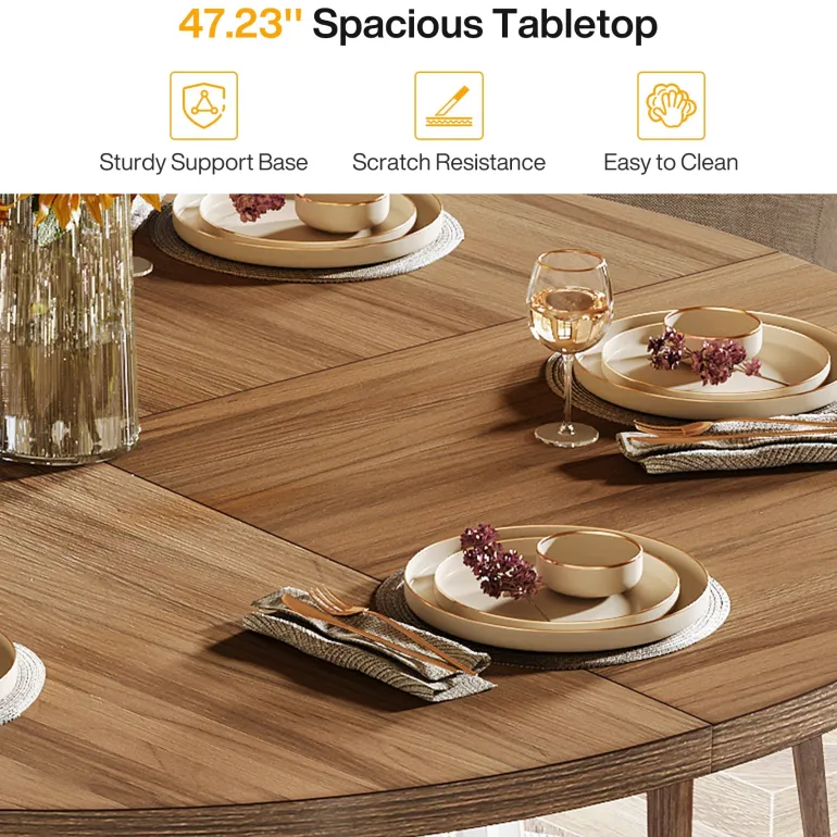 Sale Tribesigns 47" Dining Table, Farmhouse Round Kitchen Table for 4 - 6