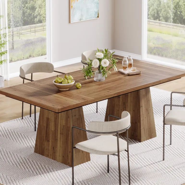Clearance Tribesigns 63" Dining Table, Farmhouse Wood Kitchen Table for 6 People