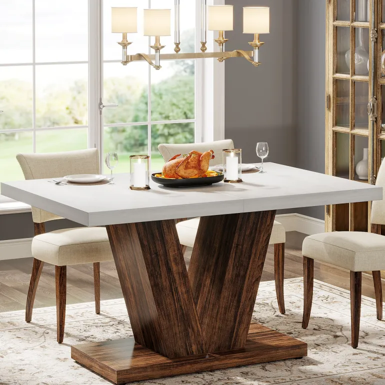 Outlet Tribesigns 47" Dining Table, Farmhouse Wooden Kitchen Dinner Table with Duty Pedestal