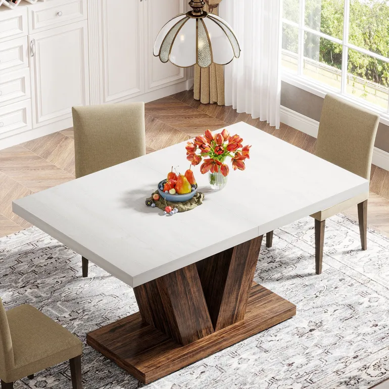 Outlet Tribesigns 47" Dining Table, Farmhouse Wooden Kitchen Dinner Table with Duty Pedestal