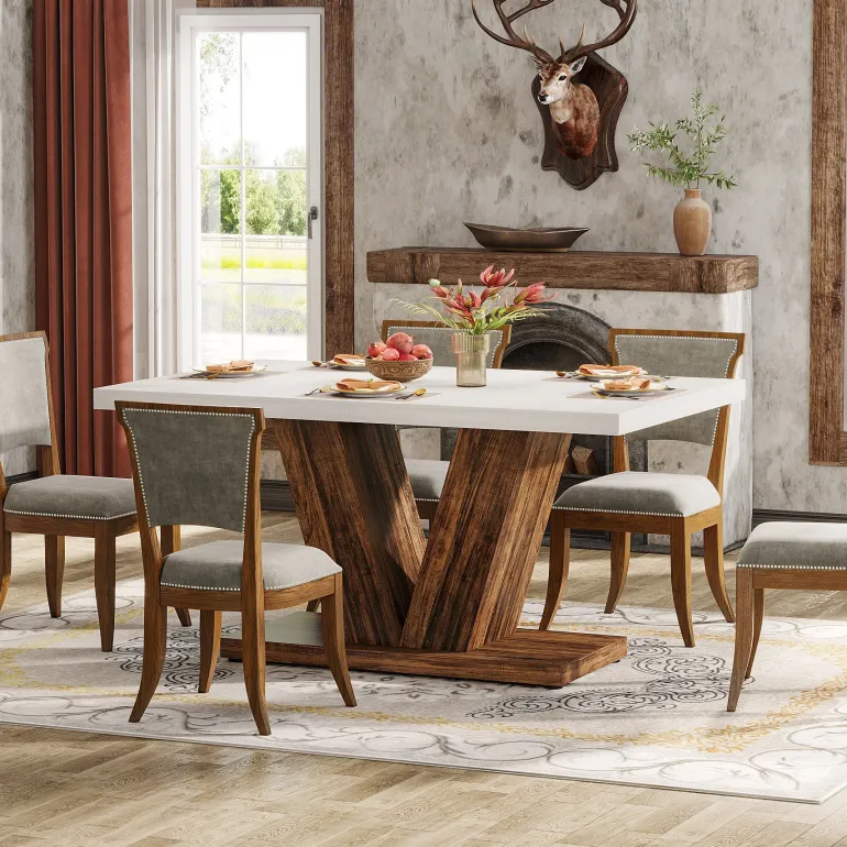 Outlet Tribesigns 47" Dining Table, Farmhouse Wooden Kitchen Dinner Table with Duty Pedestal
