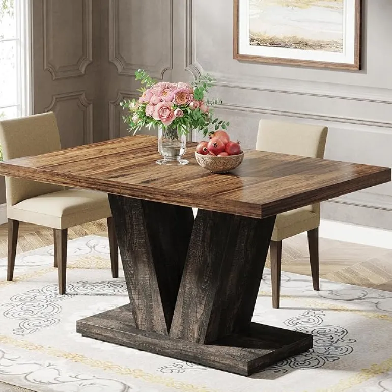 Outlet Tribesigns 47" Dining Table, Farmhouse Wooden Kitchen Dinner Table with Duty Pedestal
