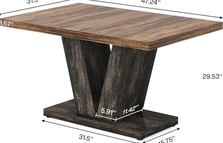 Outlet Tribesigns 47" Dining Table, Farmhouse Wooden Kitchen Dinner Table with Duty Pedestal