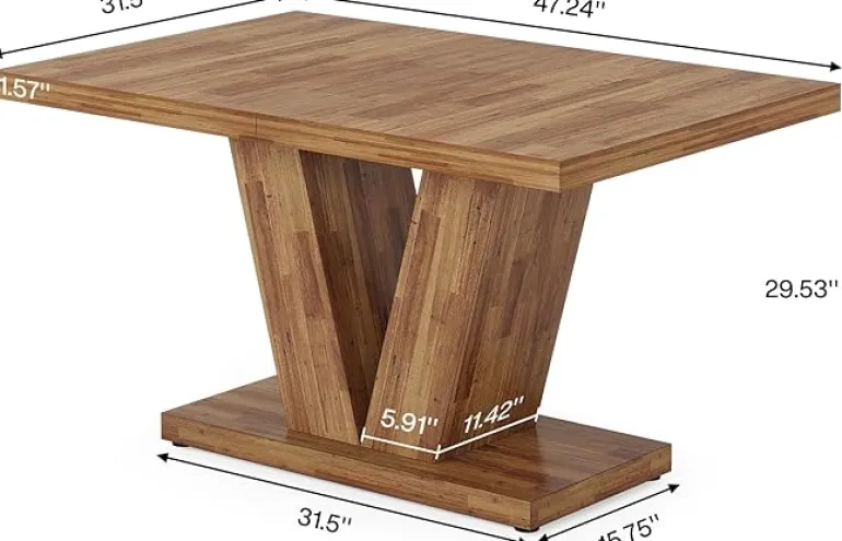 Outlet Tribesigns 47" Dining Table, Farmhouse Wooden Kitchen Dinner Table with Duty Pedestal