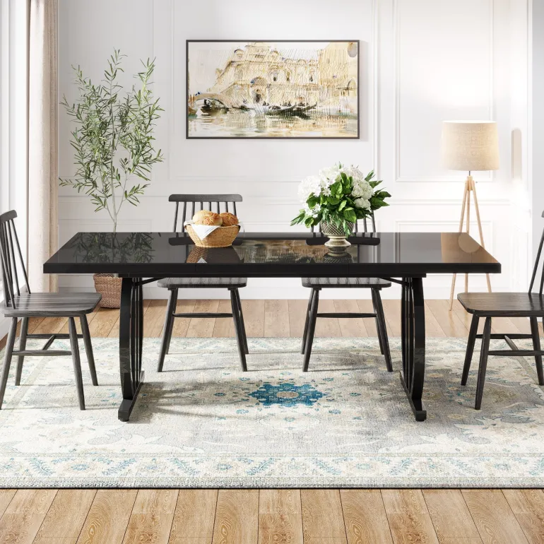 Sale Tribesigns 63" Dining Table for 4 - 6 People, Modern Kitchen Dinner Table with Metal Frame