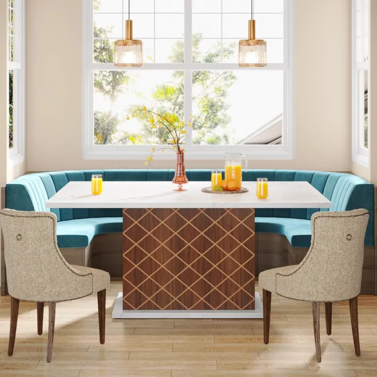 Cheap Tribesigns 47" Dining Table for 4, Rectangular Dinner Table with Faux Marble Top