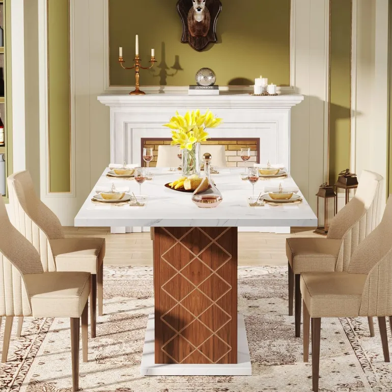 Cheap Tribesigns 47" Dining Table for 4, Rectangular Dinner Table with Faux Marble Top