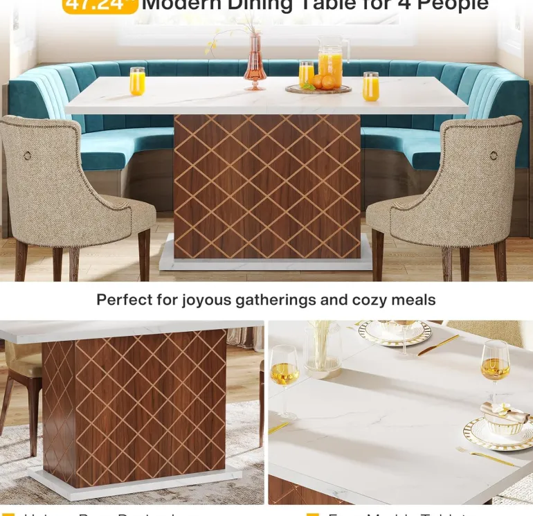 Cheap Tribesigns 47" Dining Table for 4, Rectangular Dinner Table with Faux Marble Top
