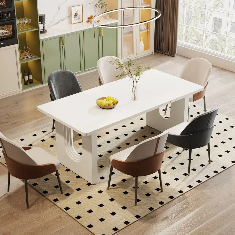 Best Sale Tribesigns 71" Dining Table for 6 to 8 People, Modern Wood Kitchen Dinner Table