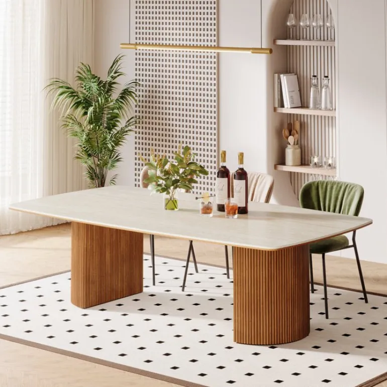 Store Tribesigns 78.7" Dining Table, Kitchen Table With Semi - Circular Stripe Base