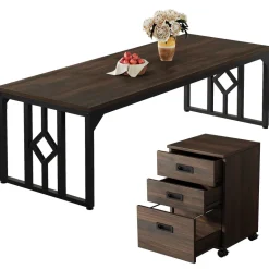 Clearance Tribesigns 78" Dining Table, Kitchen Table with Sideboard Cabinet for 6 to 8