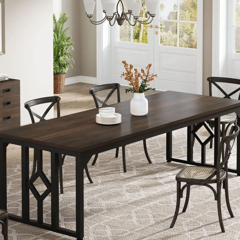 Clearance Tribesigns 78" Dining Table, Kitchen Table with Sideboard Cabinet for 6 to 8