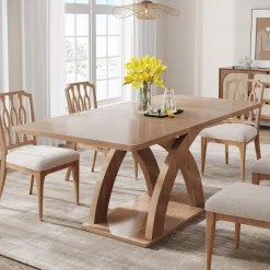 Fashion Tribesigns 63" Dining Table, Modern Kitchen Table with Pedestal Base for 4 - 6 People