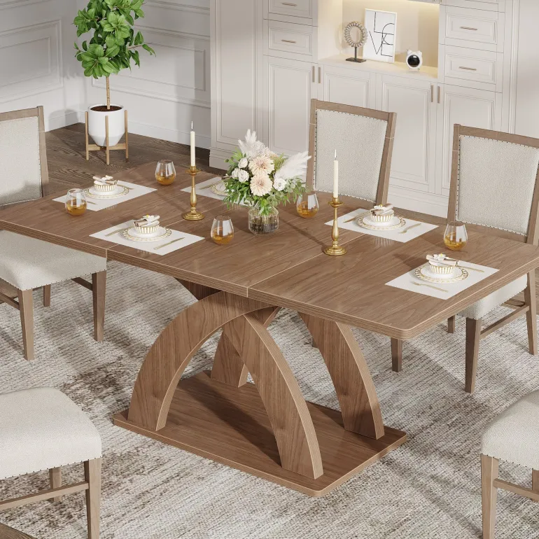 Fashion Tribesigns 63" Dining Table, Modern Kitchen Table with Pedestal Base for 4 - 6 People