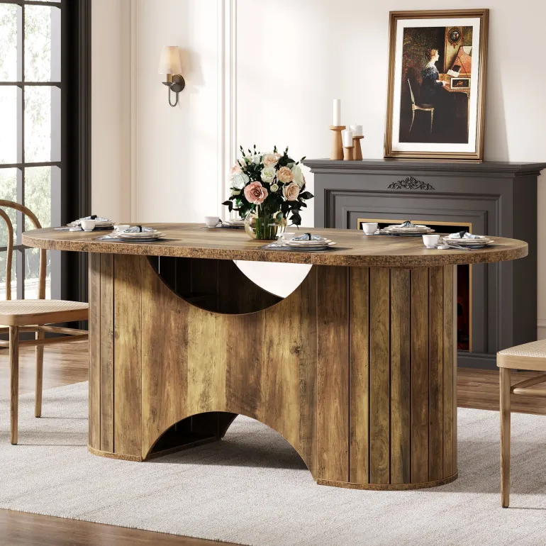 New Tribesigns 63" Dining Table, Oval Farmhouse Kitchen Table for 4