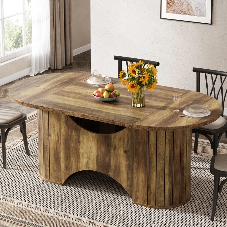 New Tribesigns 63" Dining Table, Oval Farmhouse Kitchen Table for 4
