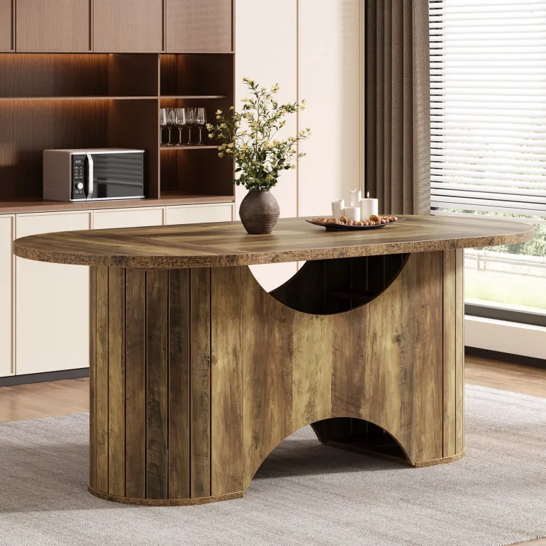 New Tribesigns 63" Dining Table, Oval Farmhouse Kitchen Table for 4