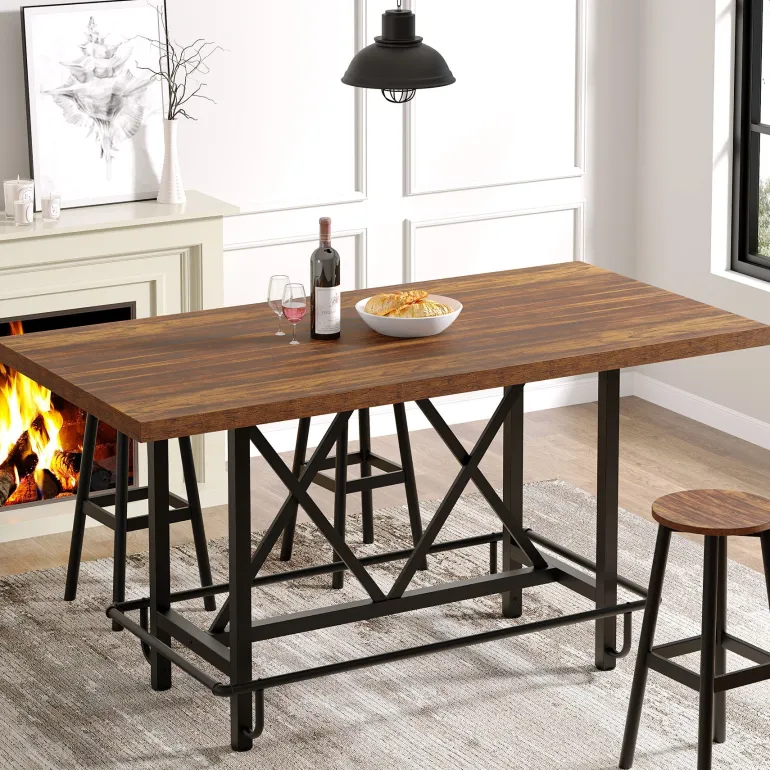 Fashion Tribesigns 63" Dining Table, Rectangular Kitchen Table for 6 People