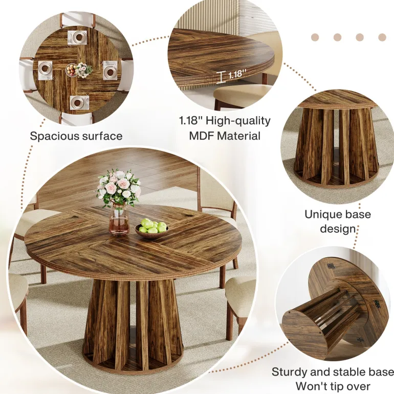 Outlet Tribesigns 47" Dining Table, Round Kitchen Table For 4 - 6 People
