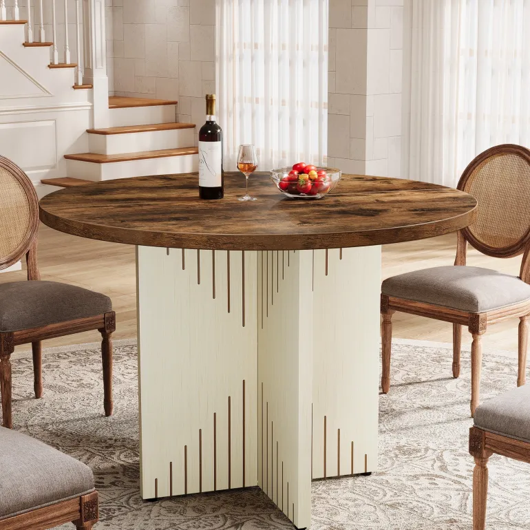 Cheap Tribesigns 39" Dining Table, Round Kitchen Table Dinner Table with Pedestal Base
