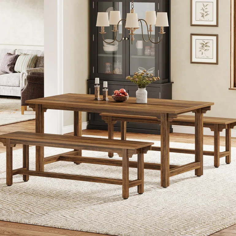 Outlet Tribesigns 55" Dining Table Set, 3 - Piece Kitchen Table Set with 2 Benches