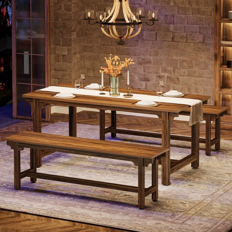 Outlet Tribesigns 55" Dining Table Set, 3 - Piece Kitchen Table Set with 2 Benches