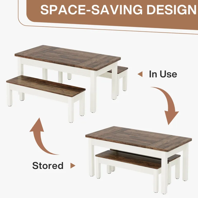 Cheap Tribesigns 55" Dining Table Set, 3 Pieces Wood Kitchen Table with 2 Benches