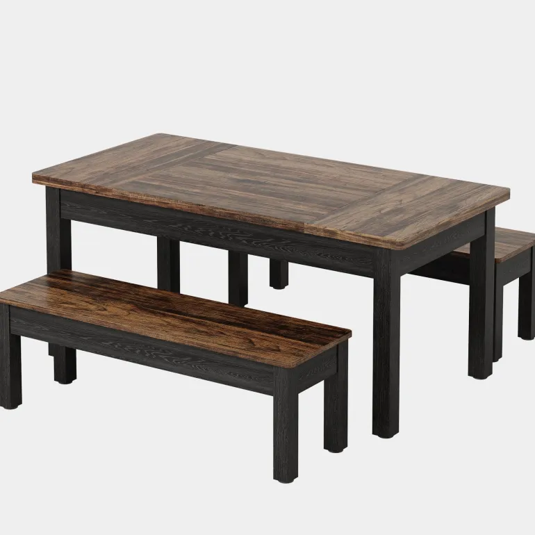 Cheap Tribesigns 55" Dining Table Set, 3 Pieces Wood Kitchen Table with 2 Benches