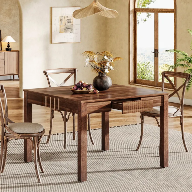 Online Tribesigns 39" Dining Table, Square Kitchen Table Writing Table with 4 drawers