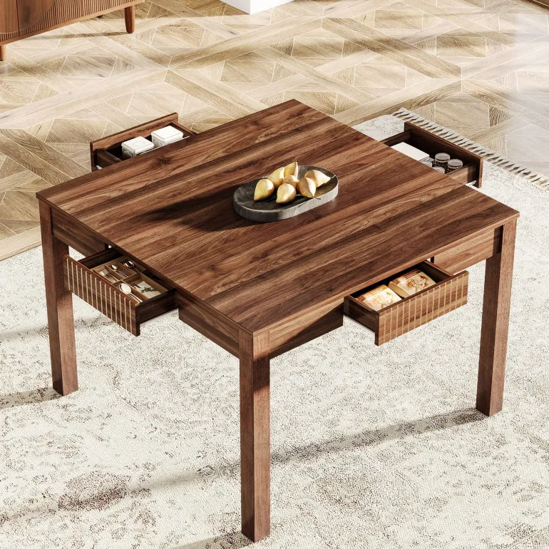 Online Tribesigns 39" Dining Table, Square Kitchen Table Writing Table with 4 drawers