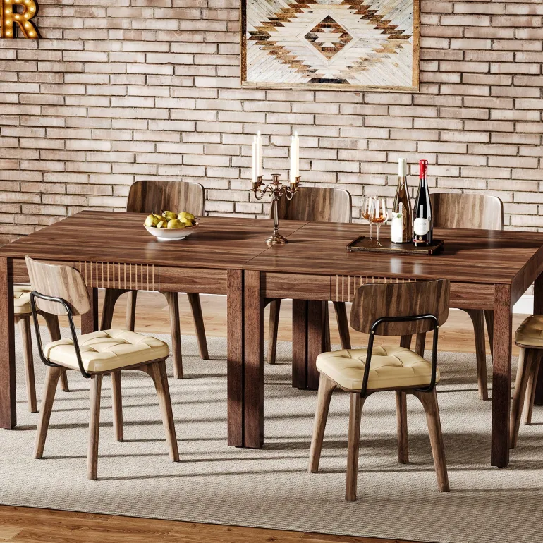 Online Tribesigns 39" Dining Table, Square Kitchen Table Writing Table with 4 drawers