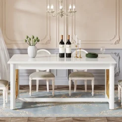 Best Sale Tribesigns 63” Dining Table with Gold Metal & Glossy Surface for 4-6 People