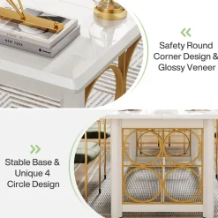 Best Sale Tribesigns 63” Dining Table with Gold Metal & Glossy Surface for 4-6 People