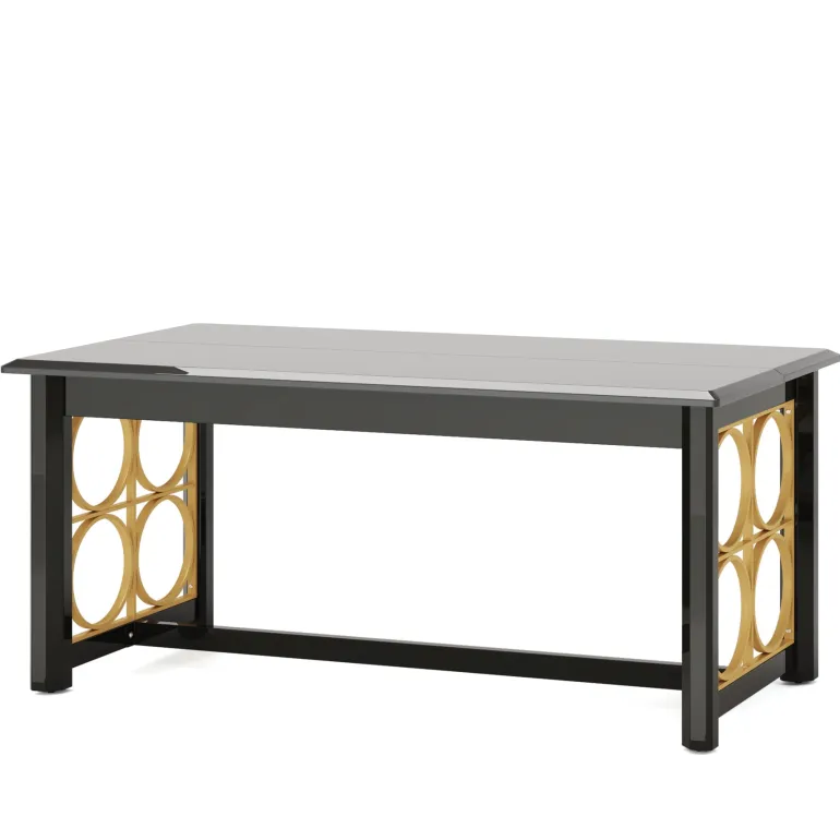 Best Sale Tribesigns 63” Dining Table with Gold Metal & Glossy Surface for 4-6 People