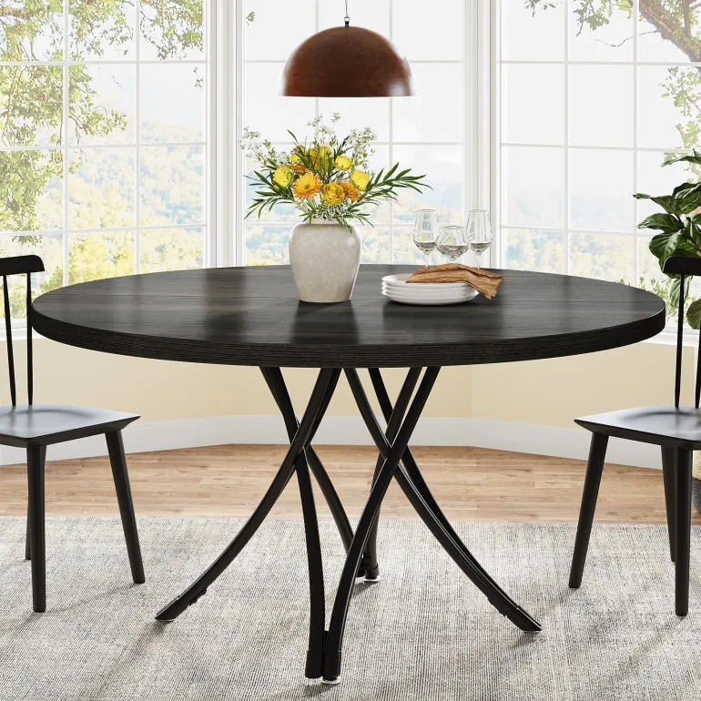 Fashion Tribesigns 47" Dining Table, Wood Circle Kitchen Table for 4
