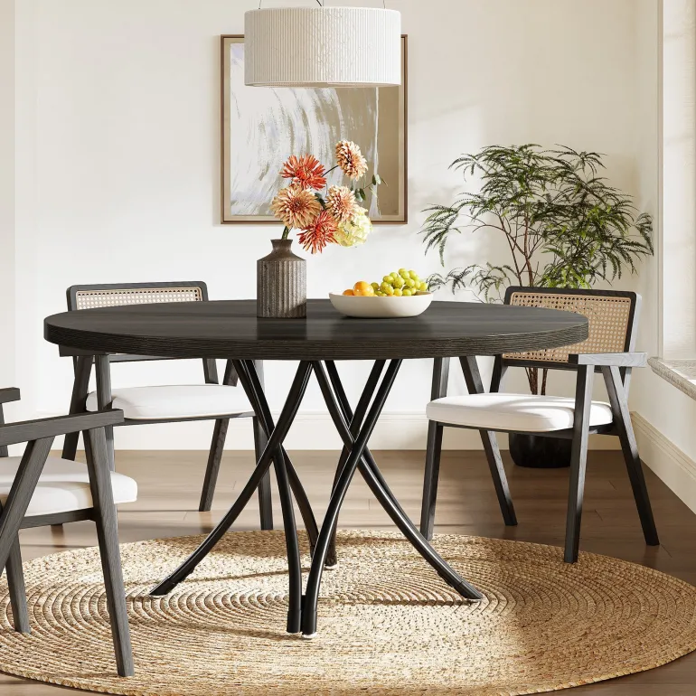 Fashion Tribesigns 47" Dining Table, Wood Circle Kitchen Table for 4