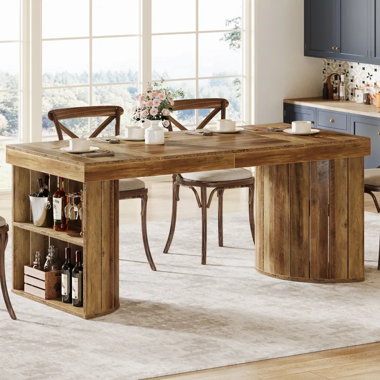 Flash Sale Tribesigns 63" Dining Table, Wood Dinner Table Kitchen Table For 4 - 6 People