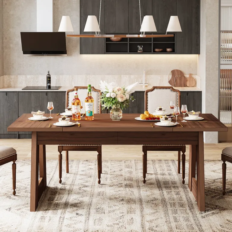 Fashion Tribesigns 63" Dining Table, Wood Farmhouse Kitchen Table for 4-6