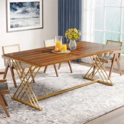 Discount Tribesigns 63" Dining Table Wood Kitchen Dinner Table with Metal Frame